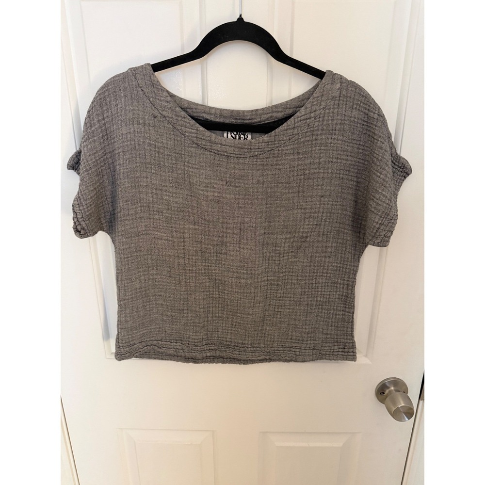 Prairie Underground Grey Double Gauze Cotton Crop Top Short Sleeve Medium